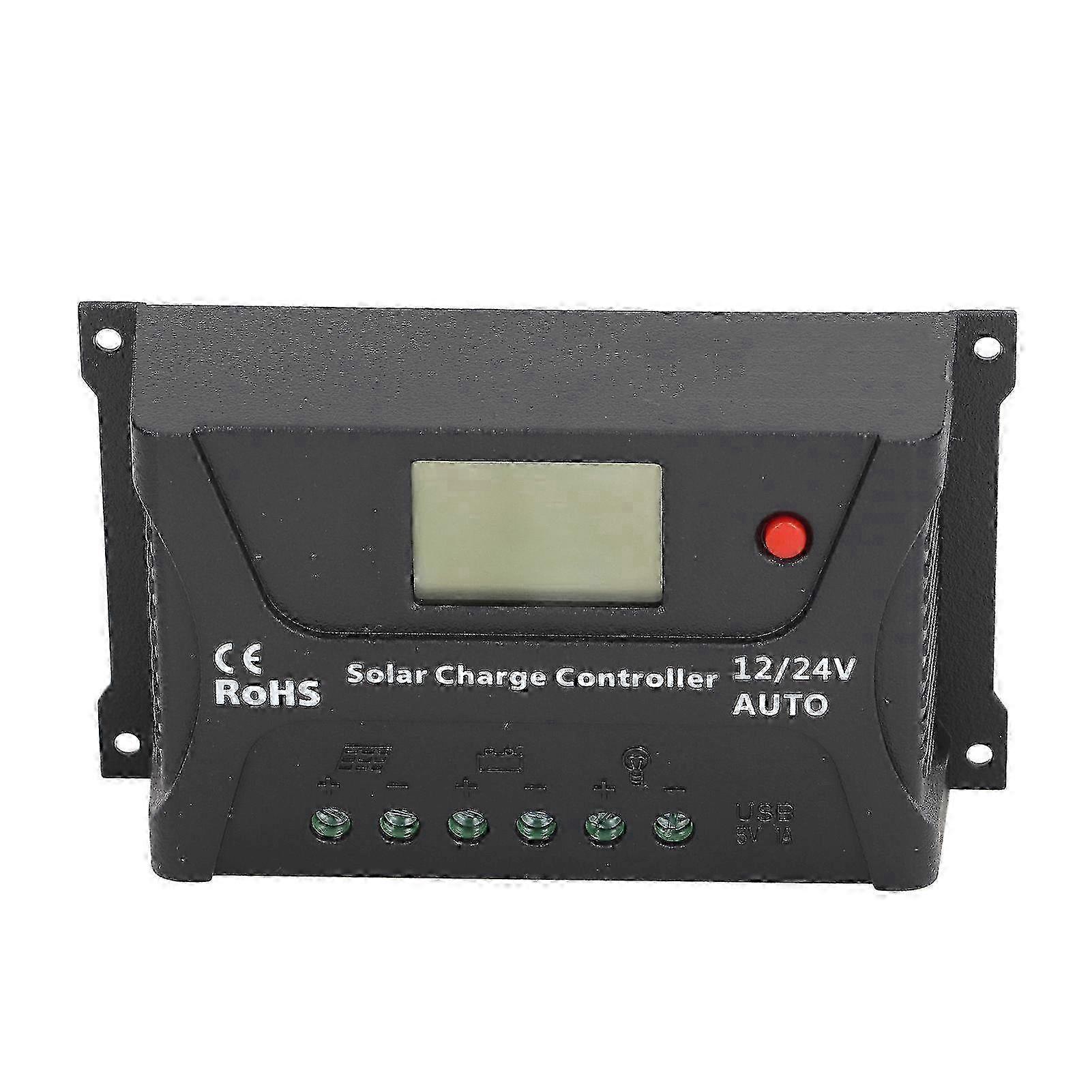Solar Charge Controller with PWM Smart Technology - 20A Automatic Identification for 12V & 24V Systems, LED Display & USB Compatibility