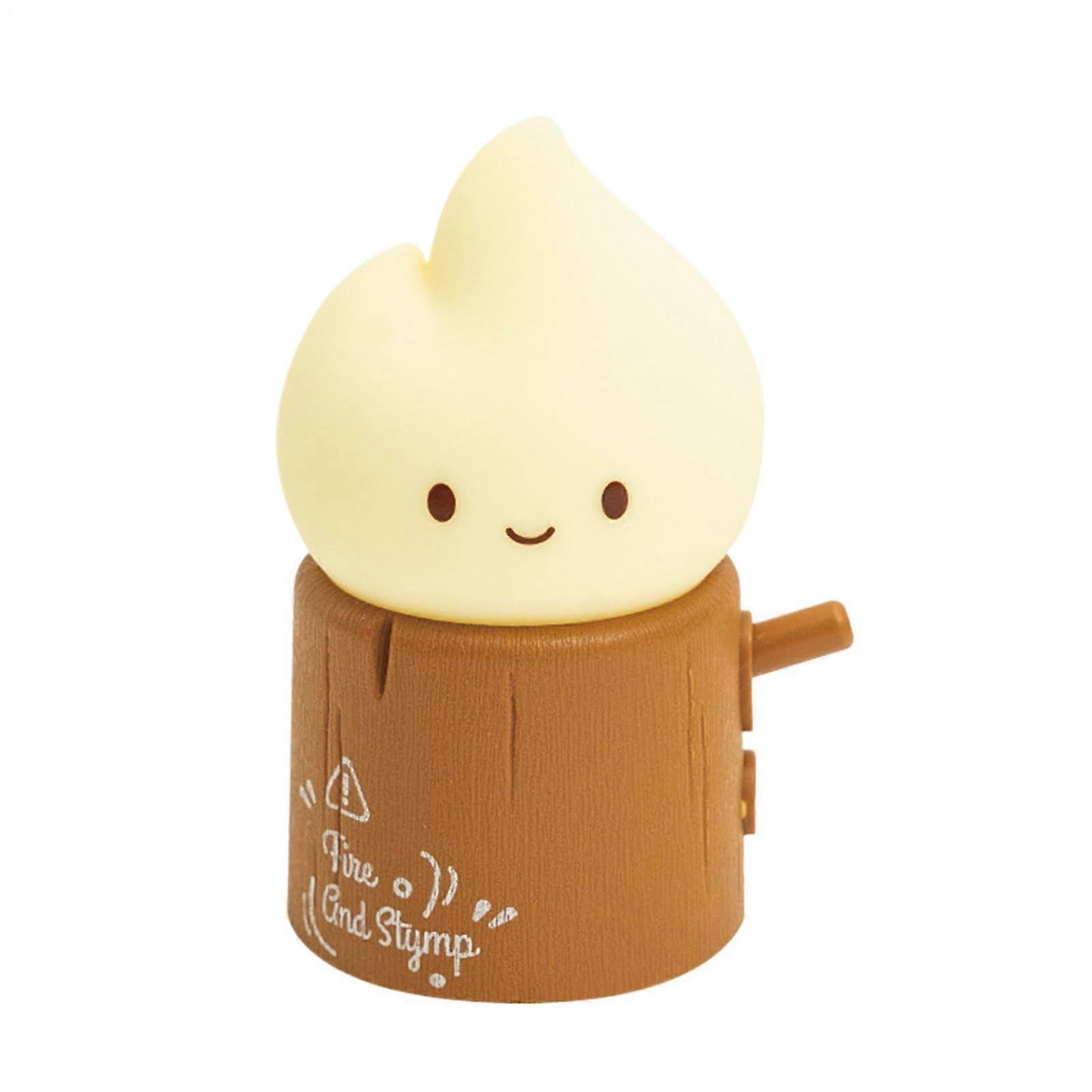 Kids Night Light 2Gear Adjustable Brightness Table Lamp USB Charging Tree Stump Flame Shape