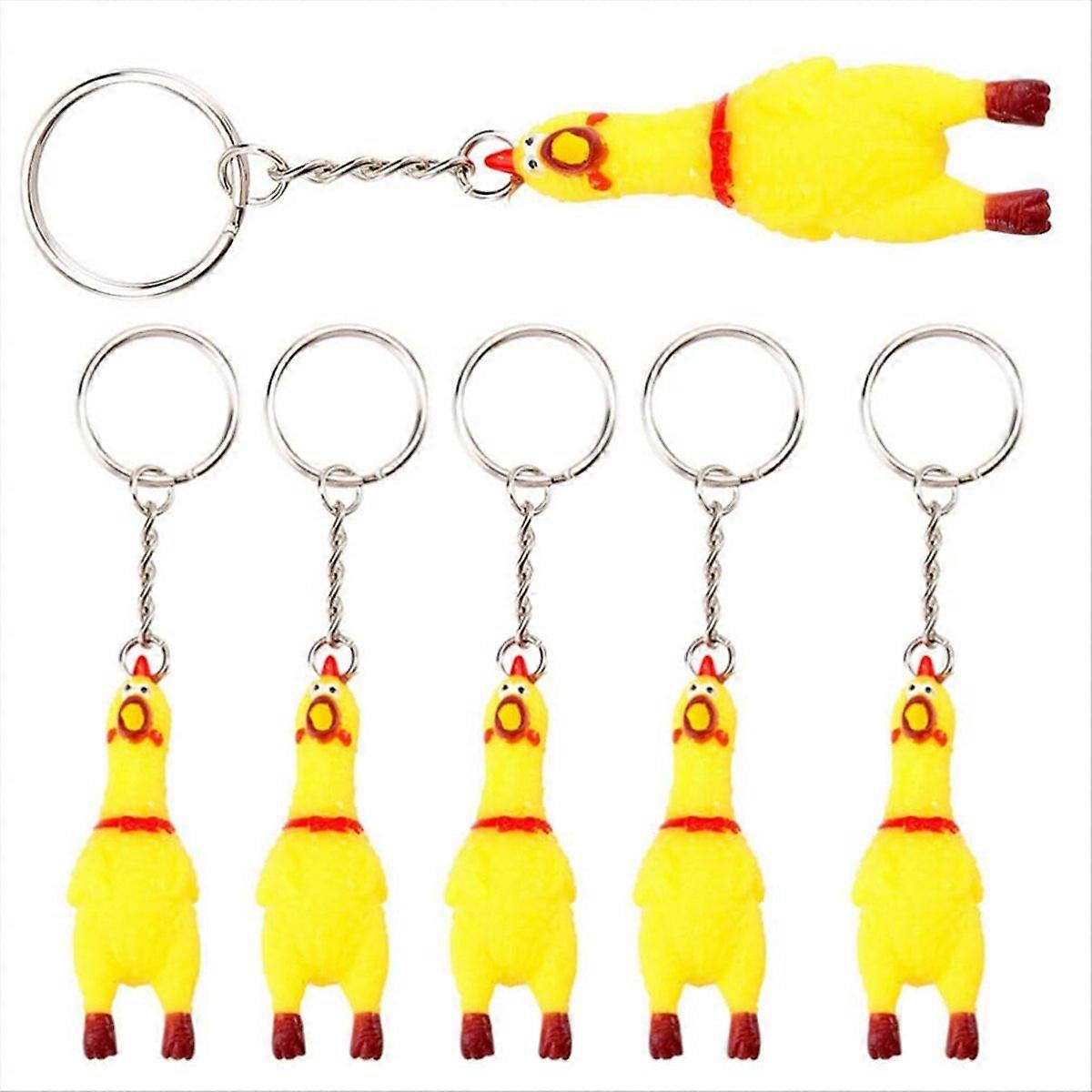 6 Pack Chicken Keychain, Mini Rubber Squeeze Chicken Toy