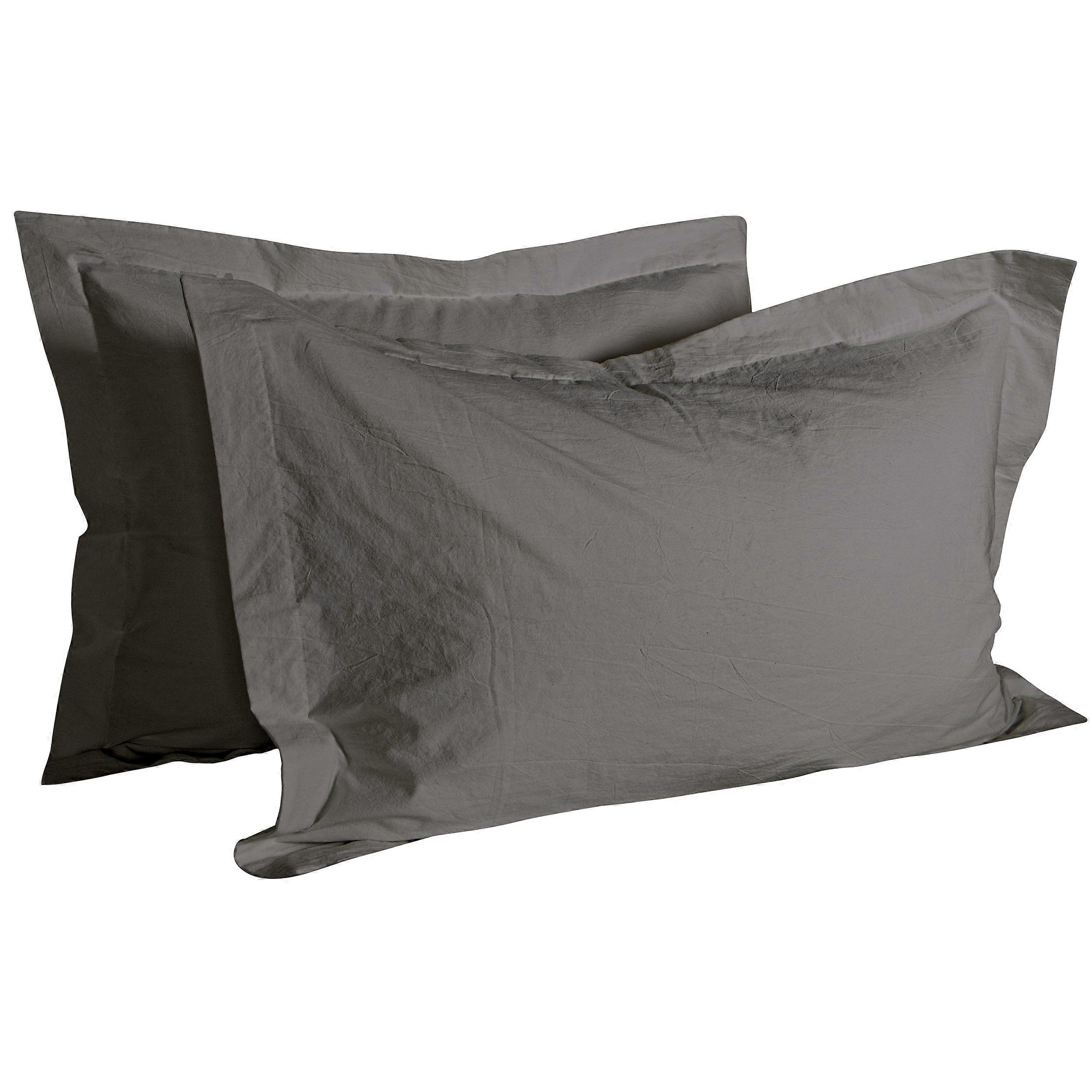 Flxxie Washed Cotton Pillow Sham Set of 2 Soft Handfeeling and Vintage Teature, Standard, Dark Gray