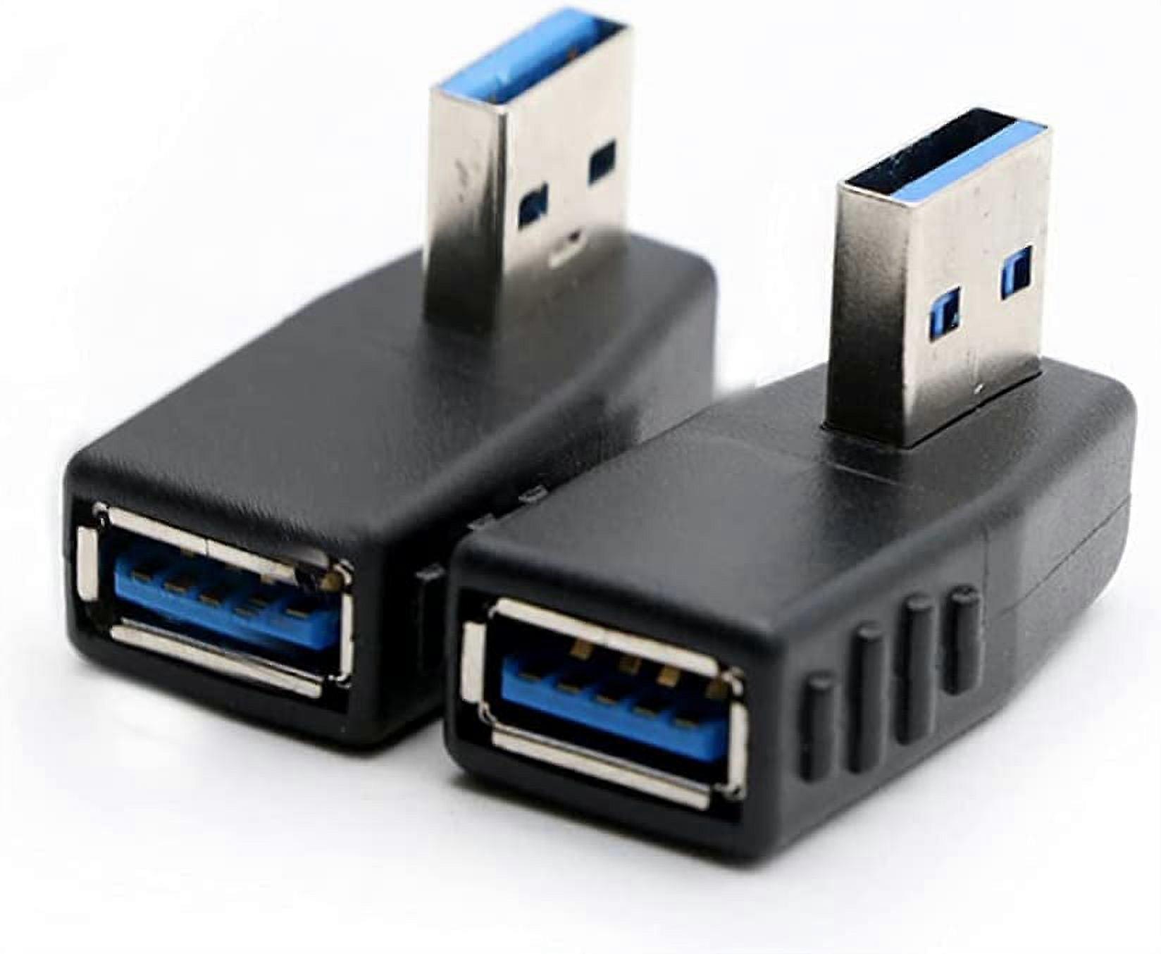 2-Pack, Super Speed USB 3.0 Vertical Left Angle and Right Angle Adapter USB 3.0 Male to Female 90 Degrees dapter