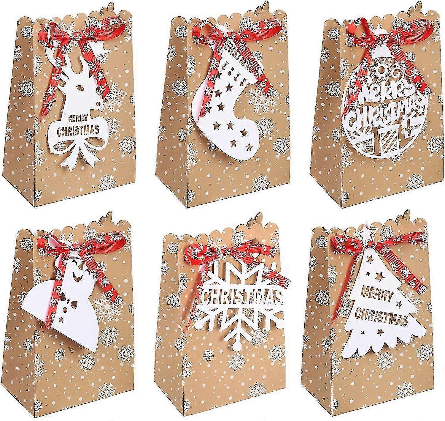 Kraft juleposer 24 stk snøfnugg gaveposer papirmateriale