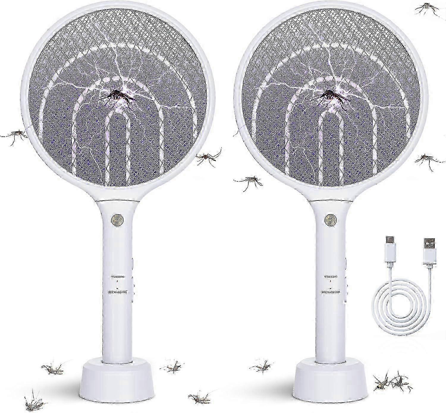 Latest Model 2 Pack Electric Fly Swatter Racket 3000V Bug Zapper 2 in 1