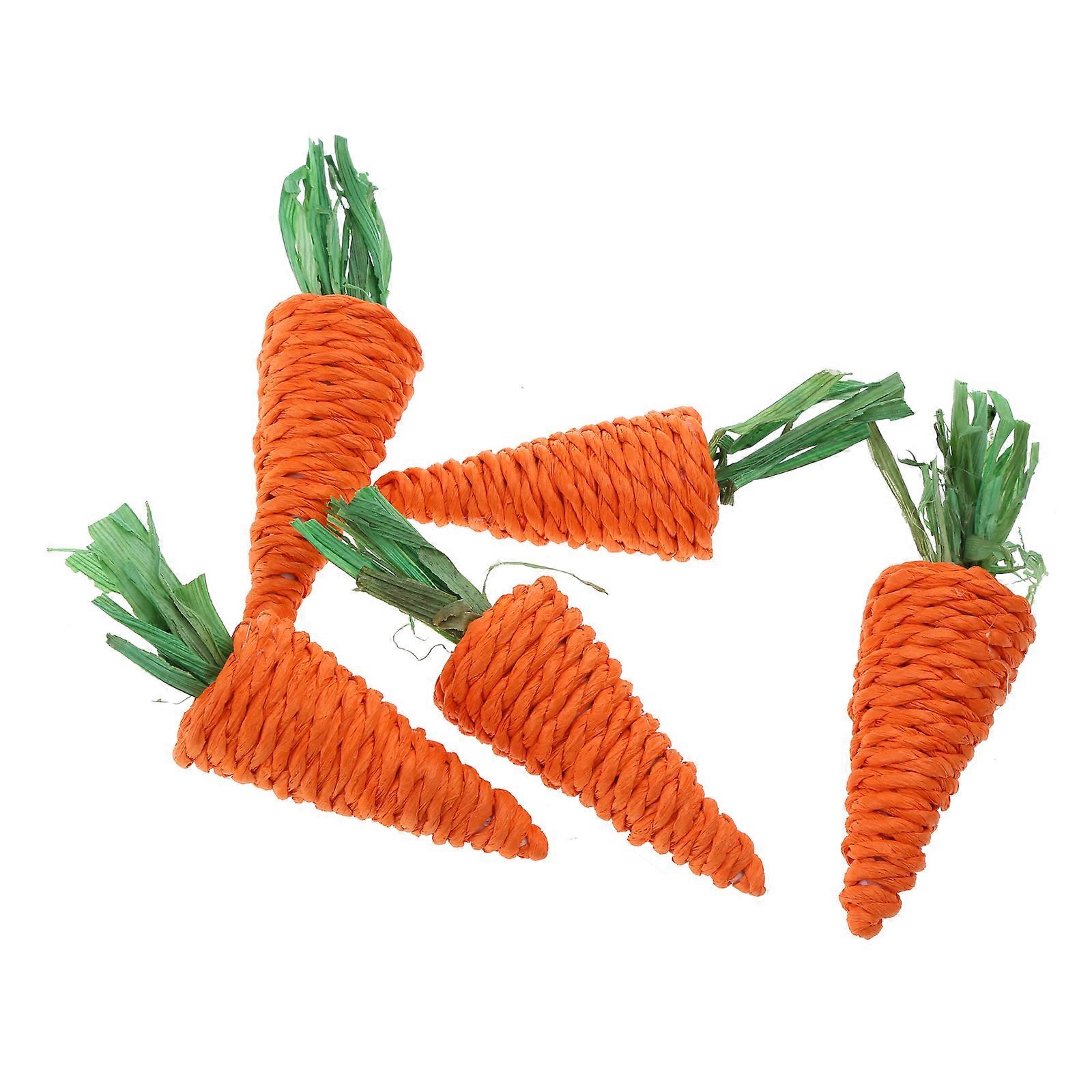5Piece Rabbit Chew Toy Natural Grass Carrot Small Animal Grinding Play Toy for Rabbits Rabbit Hamster Guinea Multicolor
