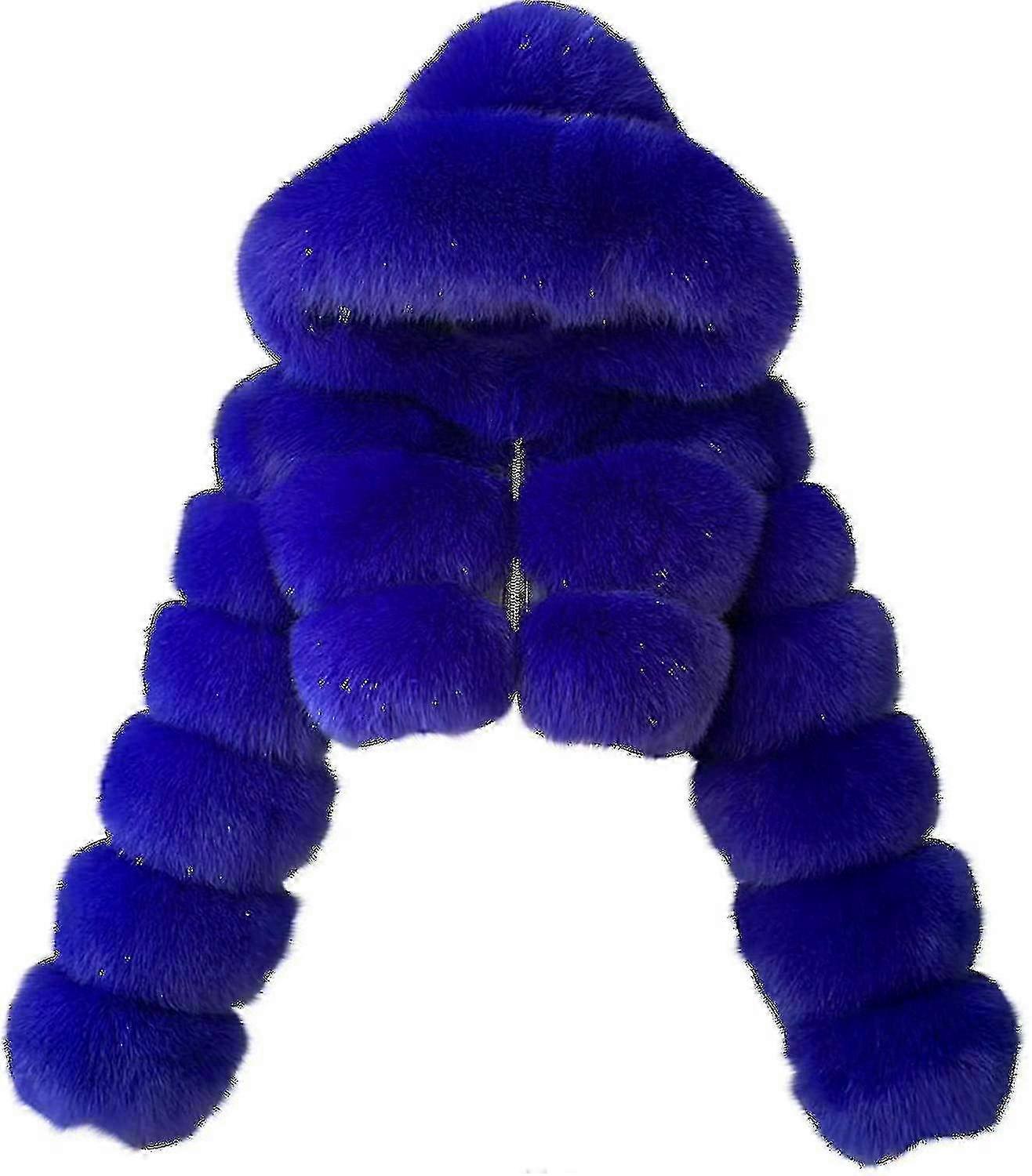 Plus Size Faux Fur Coat with Hood - Cropped Bubble Jacket in Warm Fleece Material