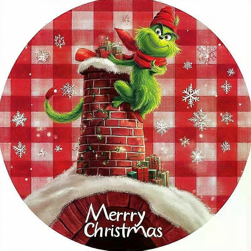 Grinch Christmas Tree Skirt - Red Plaid Snowflake Print with Anti-Slip Base