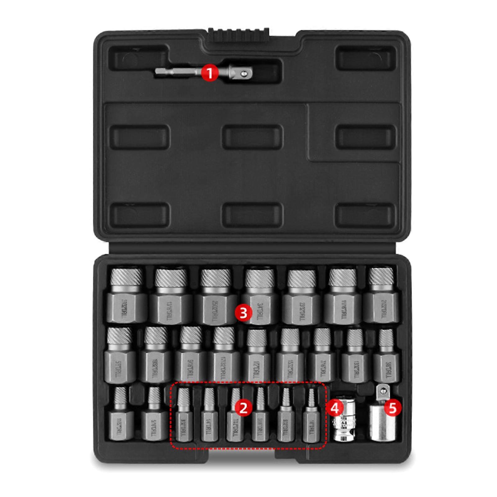 26pcs Easy Out Bolt Extractor Kit for Rusted Broken or Stripped Screws Portable Design with Multiple Tool Compatibility Multicolor