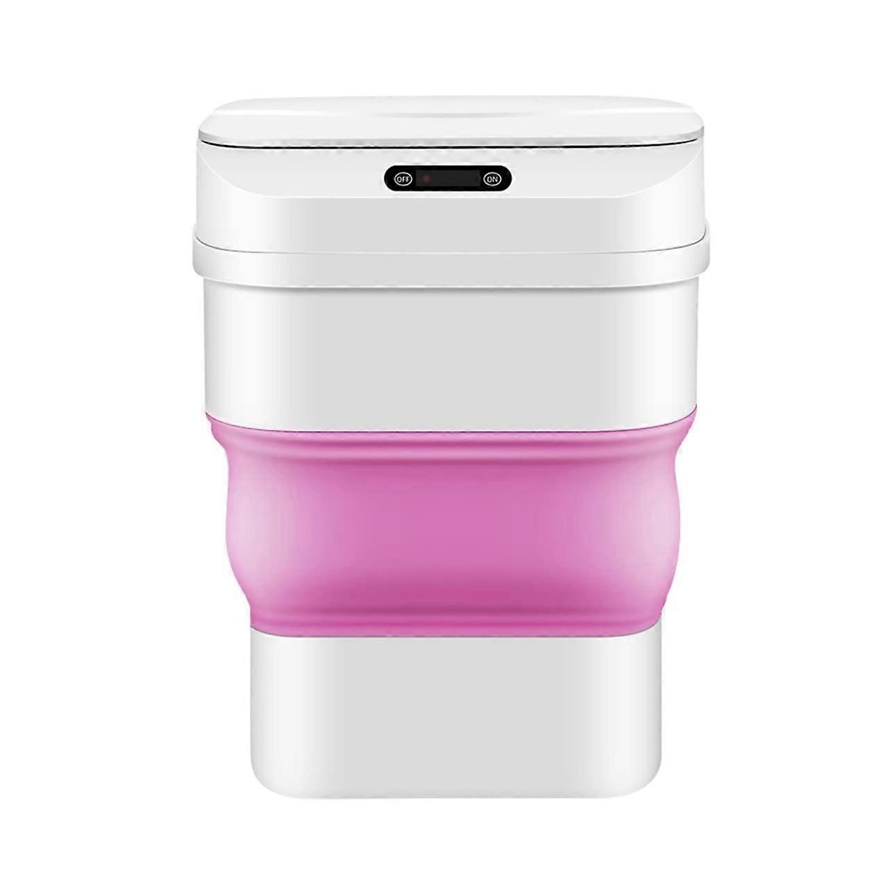 Trash Can with Smart Induction Lid, Foldable 17.5L Large Capacity for Living Room or Office, Pink