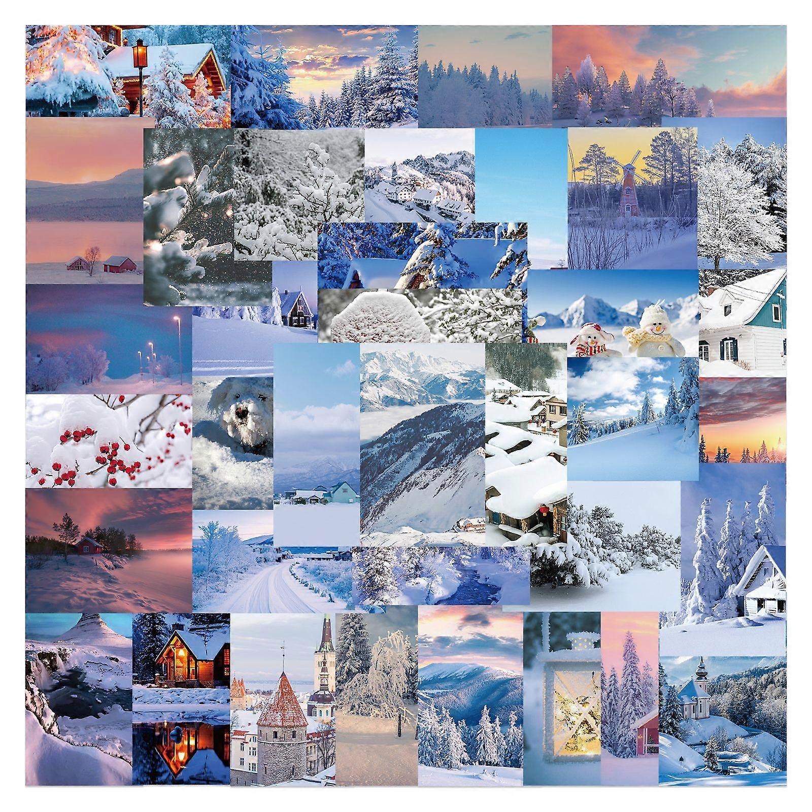 50 Winter Snow Scene Stickers - Waterproof, Removable, Non-Repeatable Stickers for Customizing Luggage, Notebooks, and Guitars