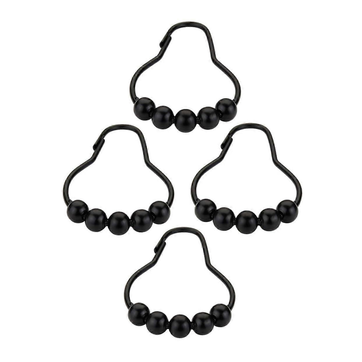 Shower Curtain Hooks with Roller Balls Set of 4 Easy Install Durable Rings for Bathroom Drapes