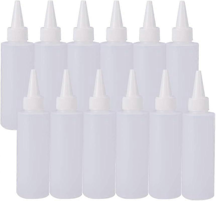 12Pack 4 Ounce Plastic Squeeze Dispensing Bottles with Leak Proof White Cap - Good for Liquid Crafts Art Glue Multi Purpose