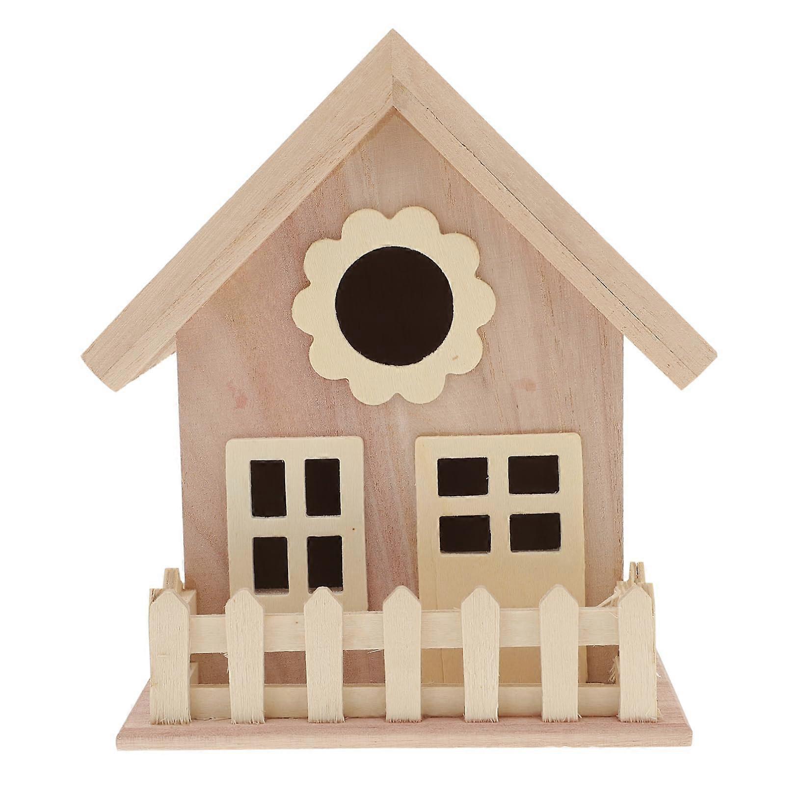 Wooden Bird House with Double Windows Nesting Hut for Garden Wild Birds DIY Craft