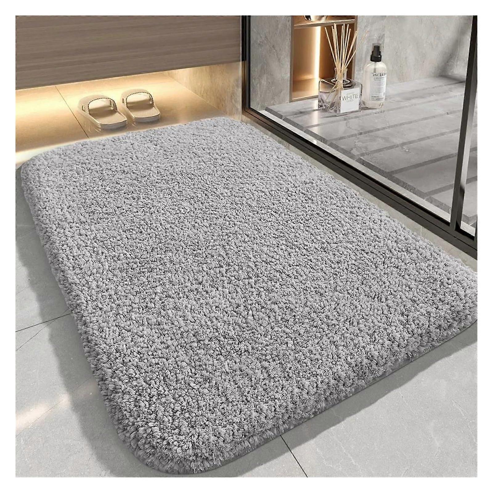 Solid Color Bathroom Rug Absorbent AntiSlip Soft Bath Mat for Shower Floor Light Gray 40x60cm