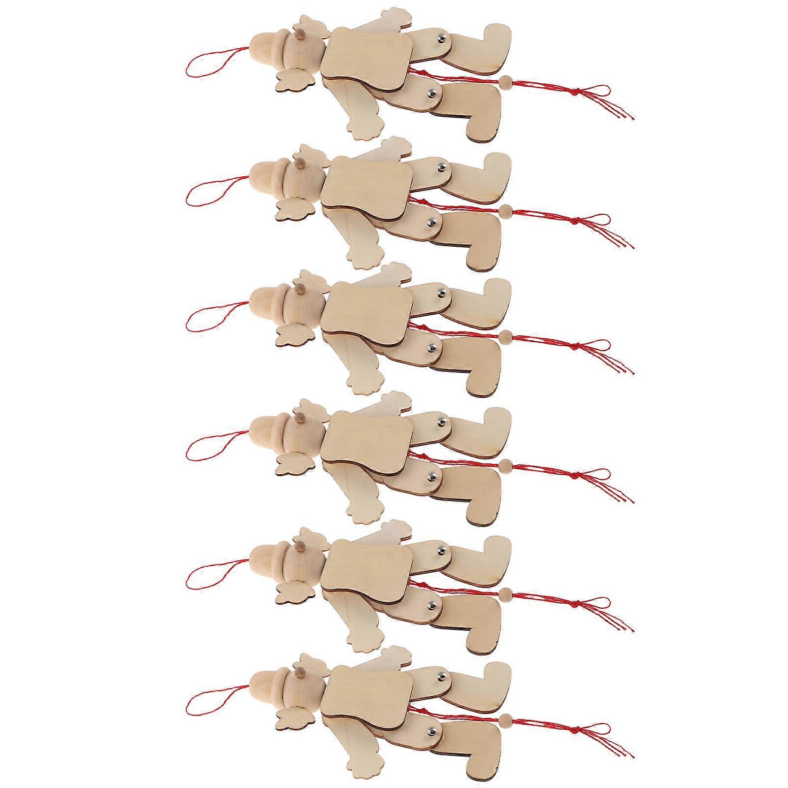 Khaki Wooden Marionettes String Puppets Pull String Toy 6Pcs Set