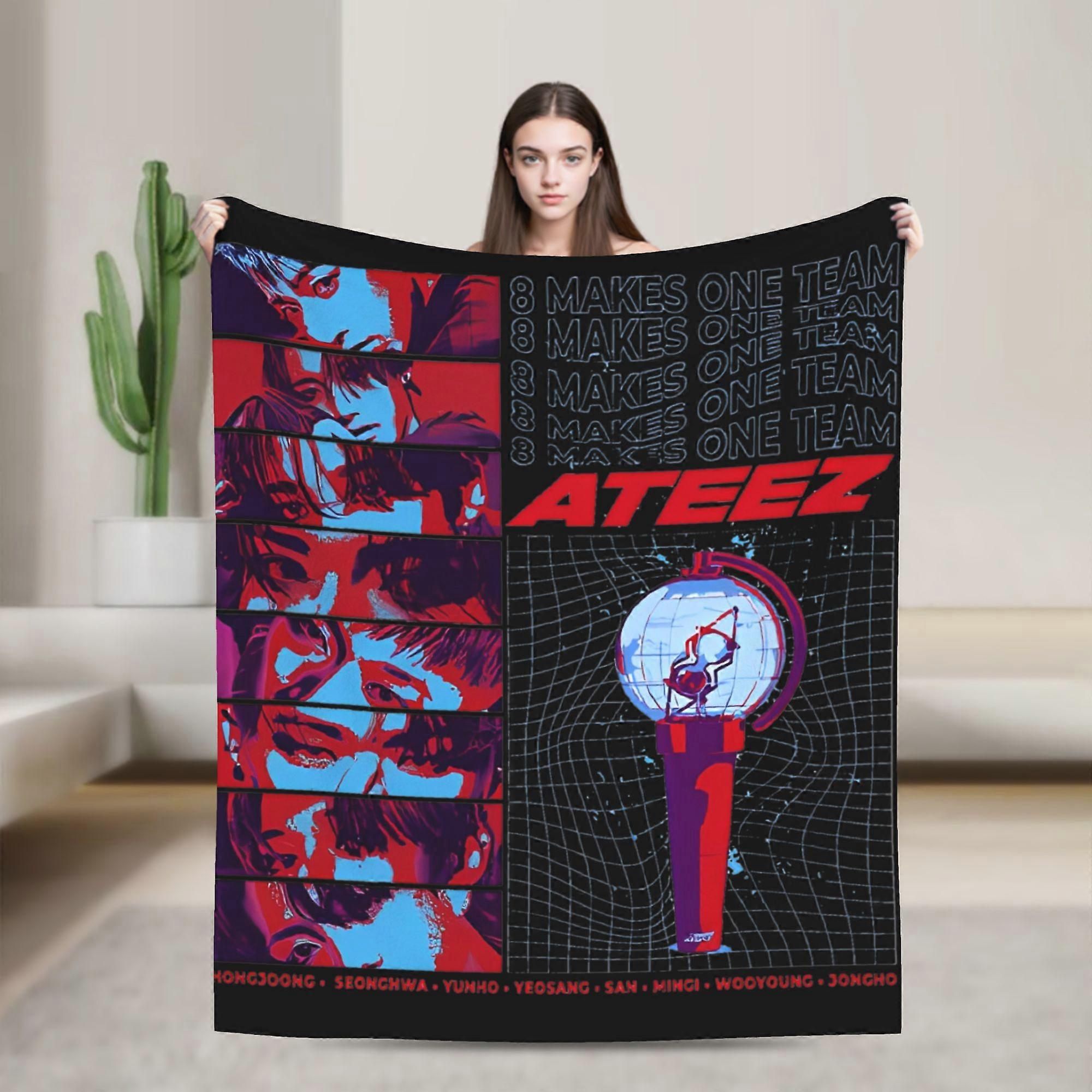 Ateez Blanket Flannel Printed  Multi-function Super Warm Throw Blankets for Sofa Bedroom Plush Thin Quilt