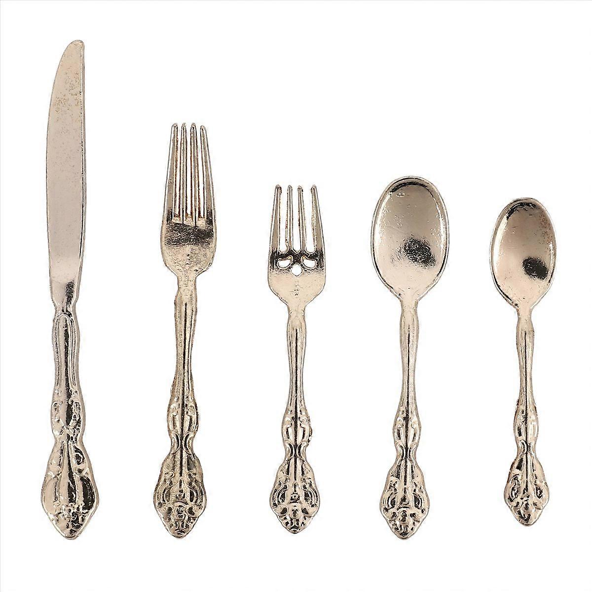 1:6 Dollhouse Mini Tableware Model Accessories Five Piece Gold