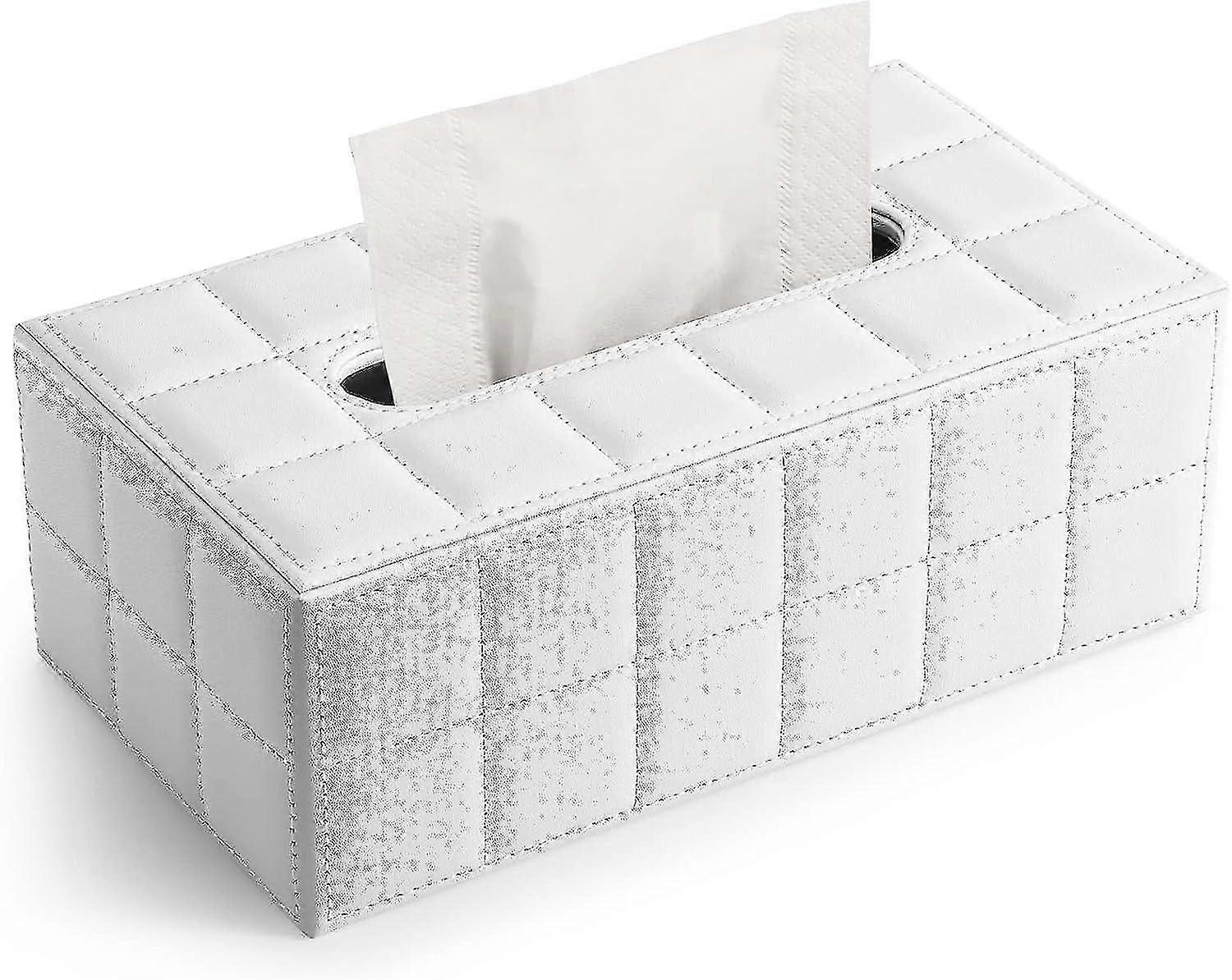 Rectangular Leather Tissue Box (white)