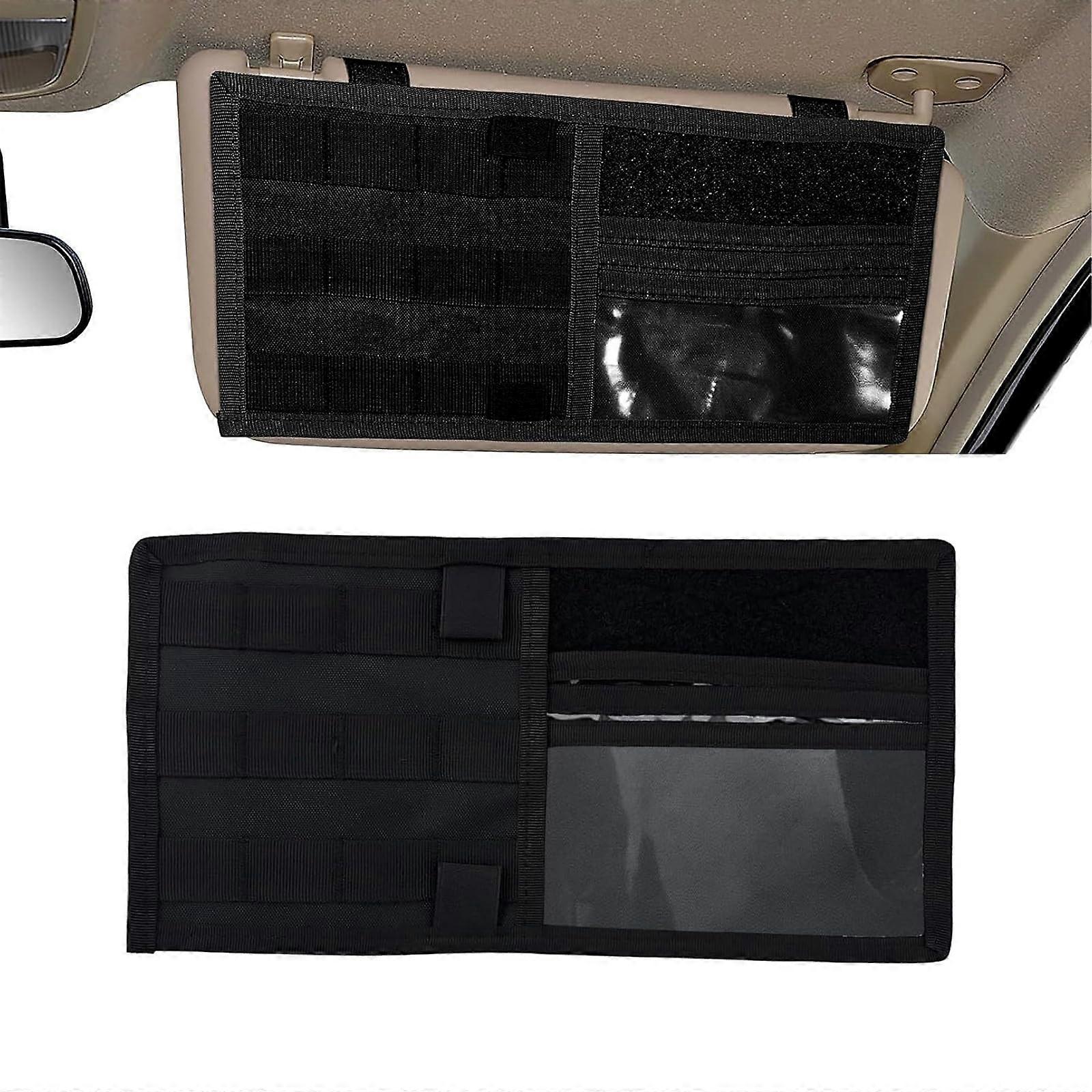 Car Visor Organizer with Multiple Pockets, Universal Vehicle Sun Visor Storage Pouch for SUV MPV Black