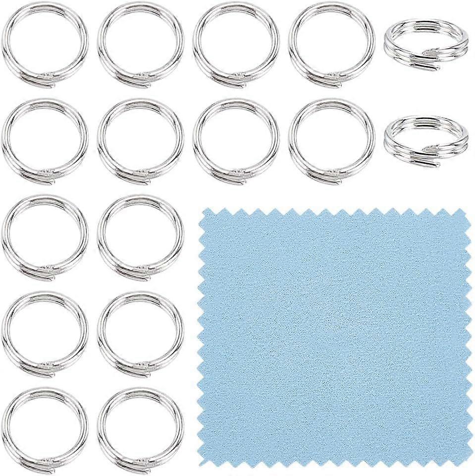 16Pcs 925 Sterling Silver Split Jump Rings Bulk Key Ring Accessories with Polishing Cloth Double Loop Jump Rings Open Loop Keyrings for Women DIY Jewe