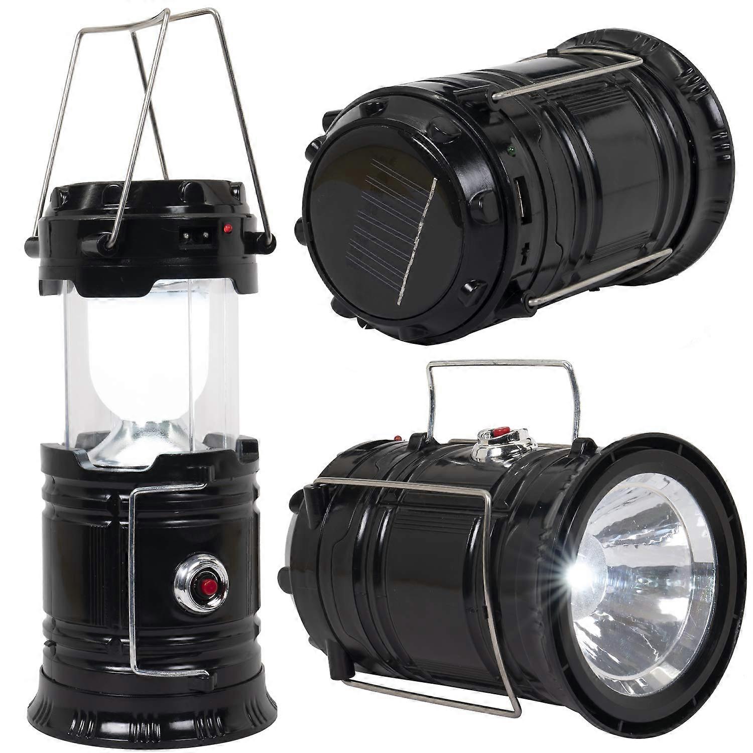 Camping Lantern 600 Lumens Solar Powered Rechargeable LED Light with USB Power Bank and Handles