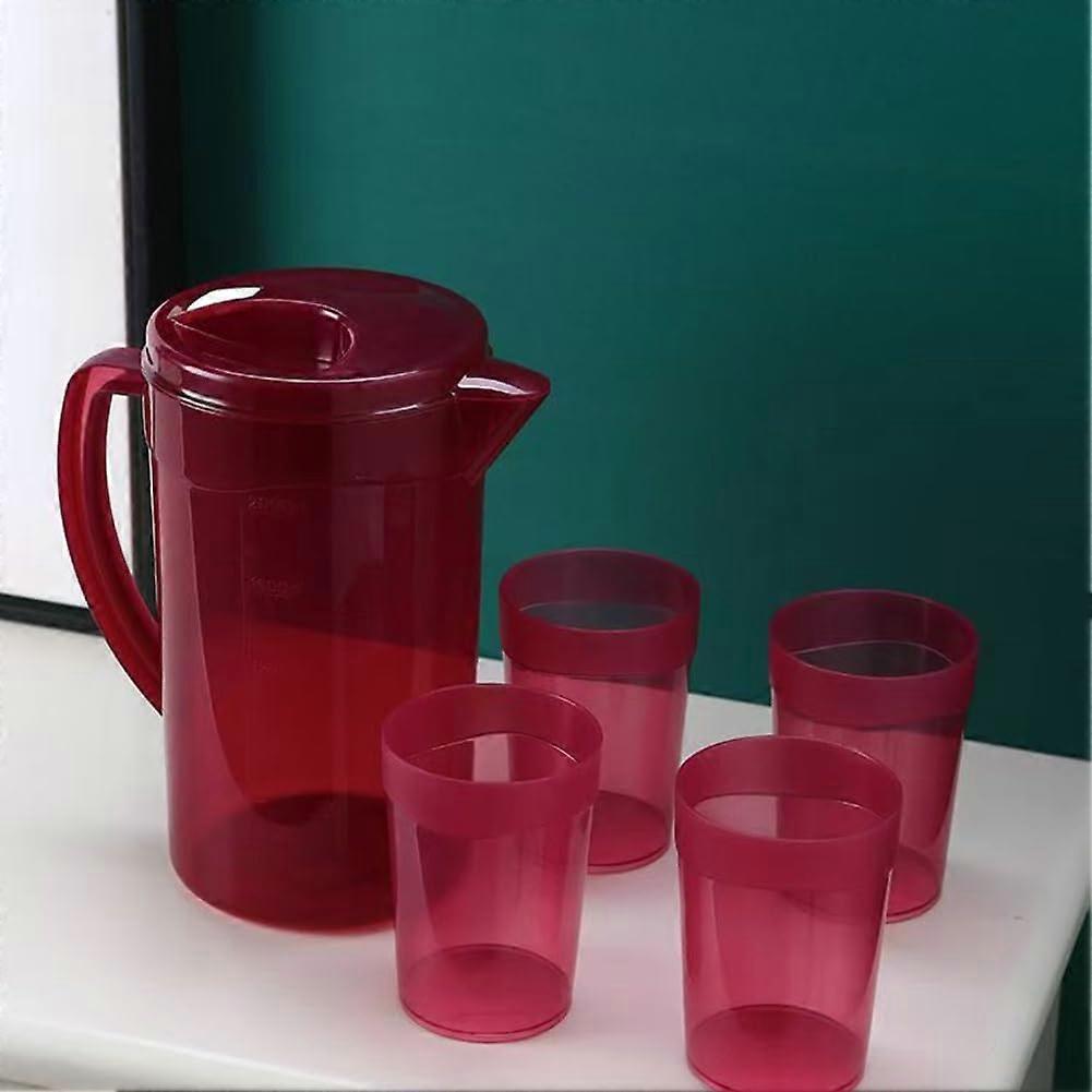 Water Pitcher 68oz BPA  Plastic Pitcher with Lid and 4 Cups for Hot or Cold Drinks Red