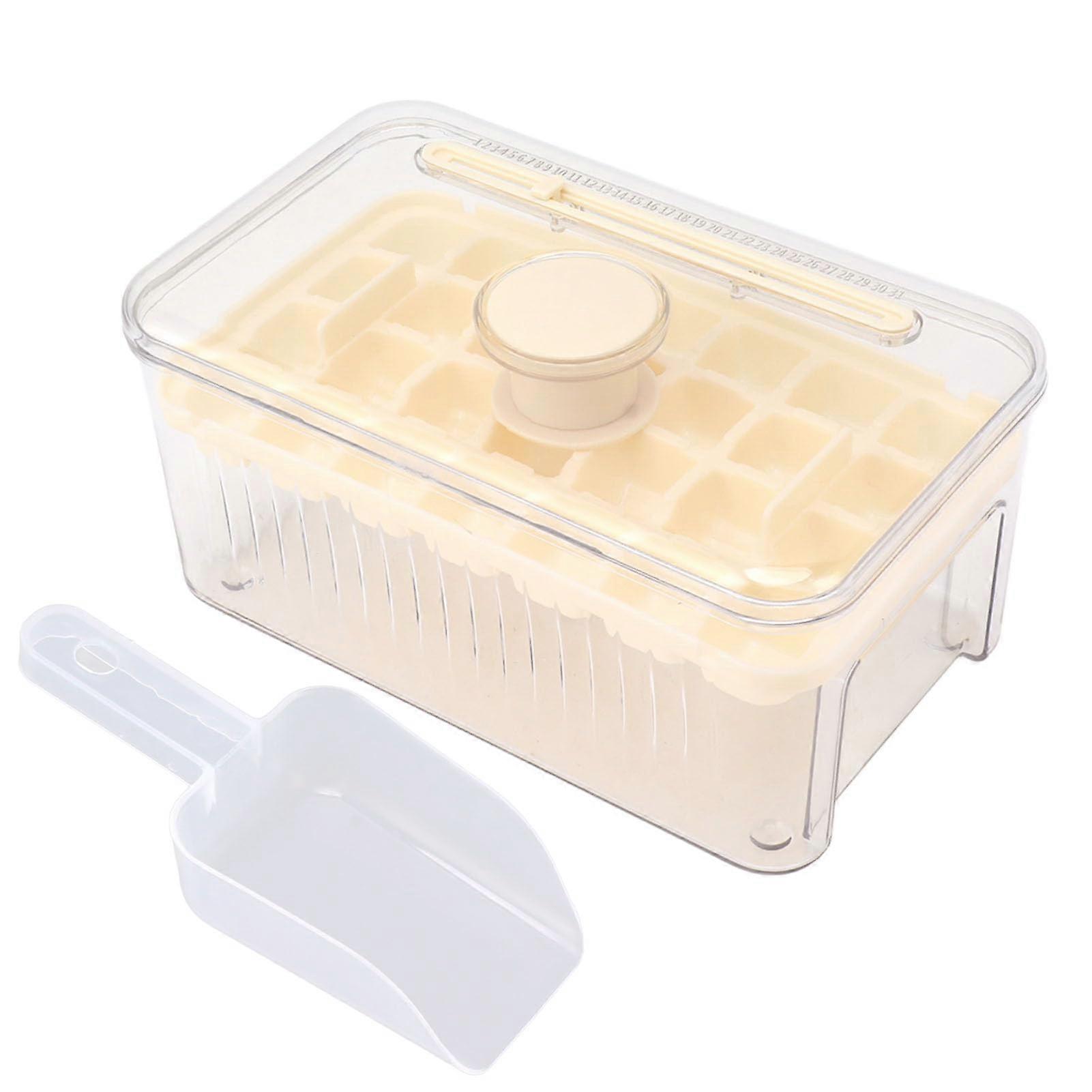 Easy Release Ice Cube Tray with Storage Box, OnePress Mold for Whiskey, Cocktails, Coffee, White