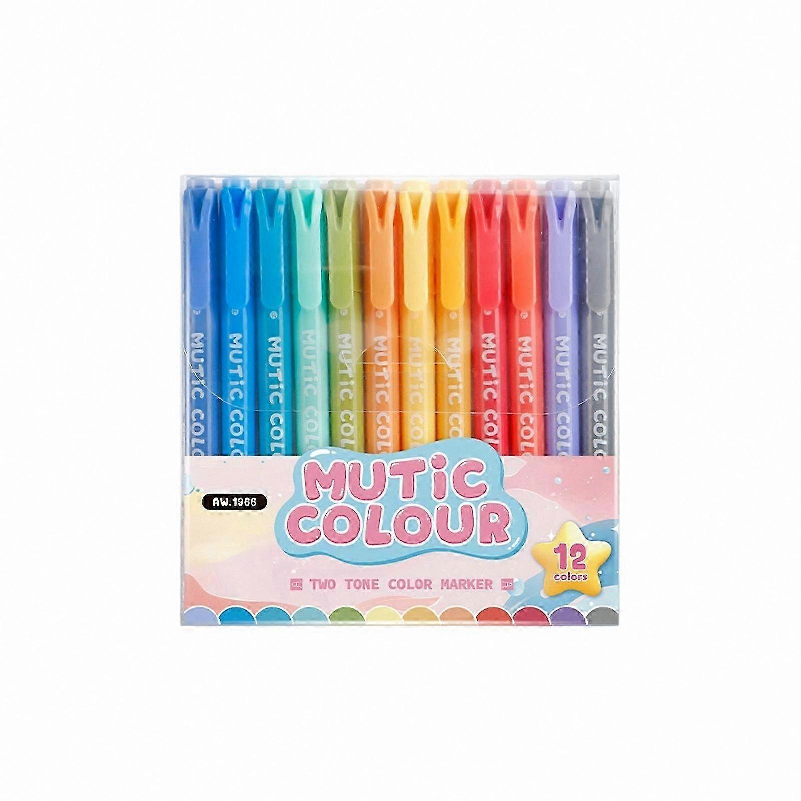 Dual-Tip Fluorescent Marker Set for Writing and Drawing Highlighter Pens