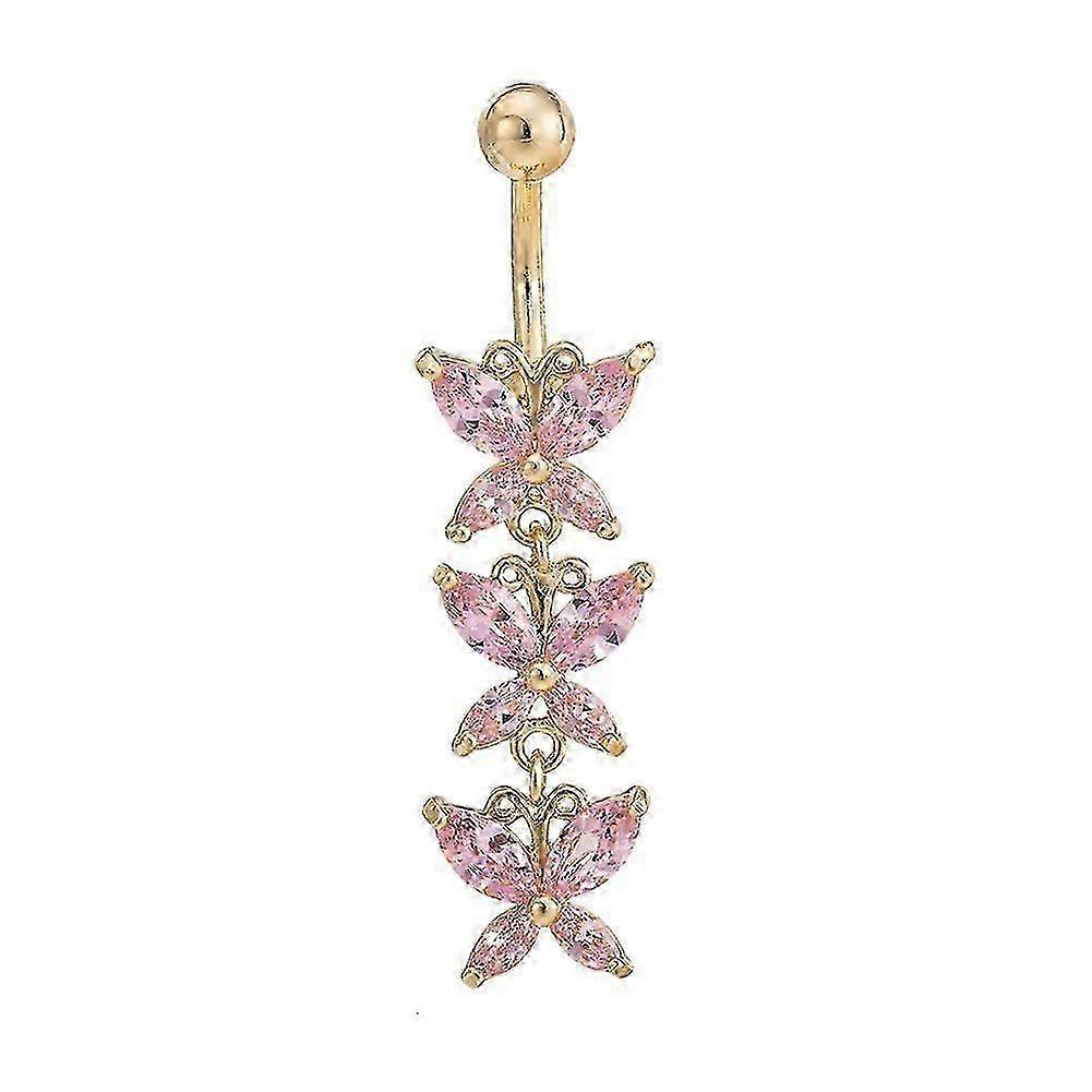 Scalewing Anti-rust Durable Belly Button Ring Zircon Piercing Bar Accessory (pink)
