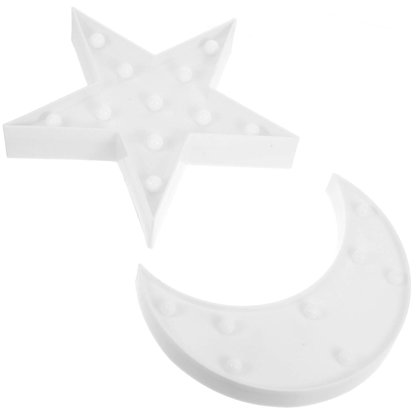 Moon Star Shaped Lamp Bedside Light for Home Decor 2Pcs White Plastic