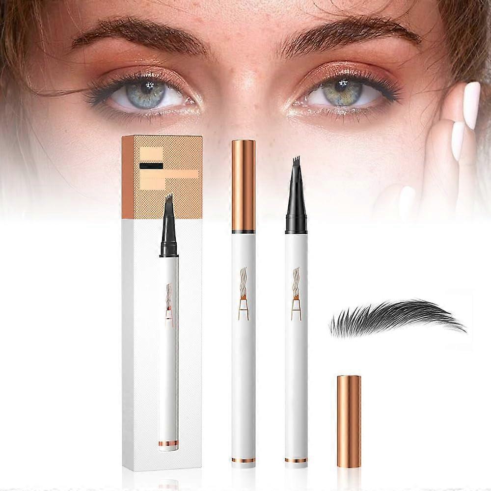 2PCS Waterproof Microblading Eyebrow Pencil with 4 Fork Tip, Long Lasting Natural 3D Brow Pen Grey