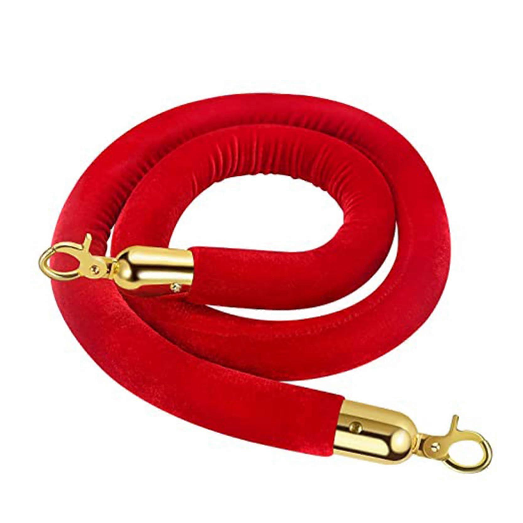 Red Velvet Stanchion Rope with Polished Hooks, Adjustable 210ft Crowd Control Barrier