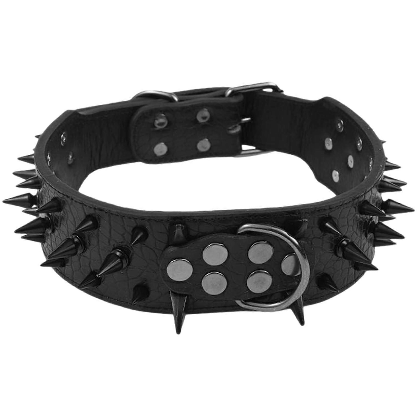 Adjustable Leather Spiked Dog Collar with D Ring for Medium Dogs AntiBite Protective Design