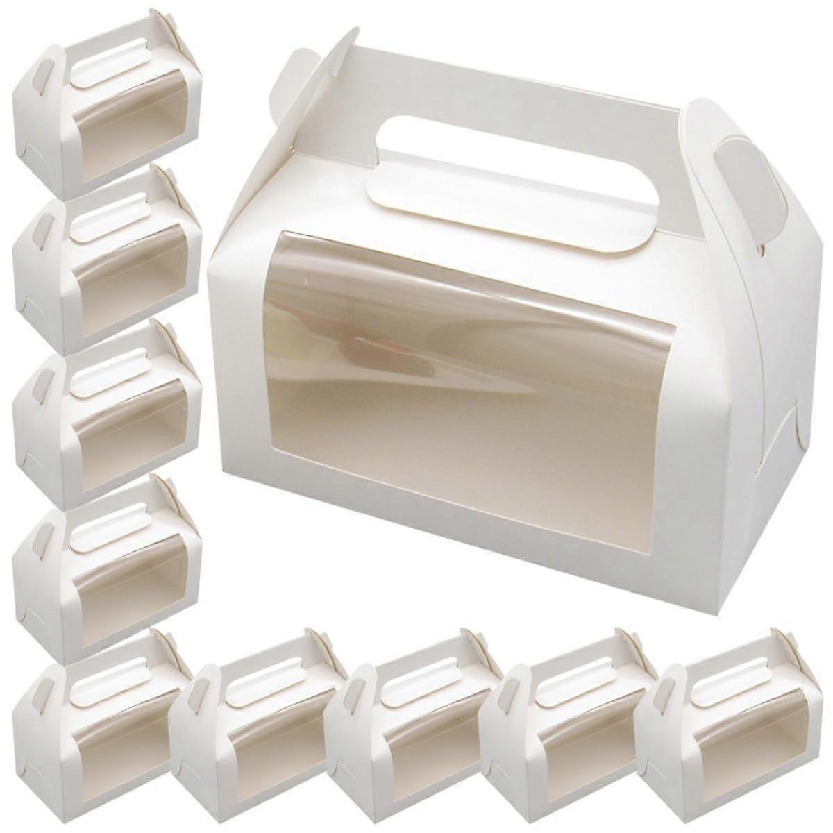 10Pcs White Cardboard Cake Packaging Boxes with Clear Window for Bakery Desserts and Takeout Ref:1925