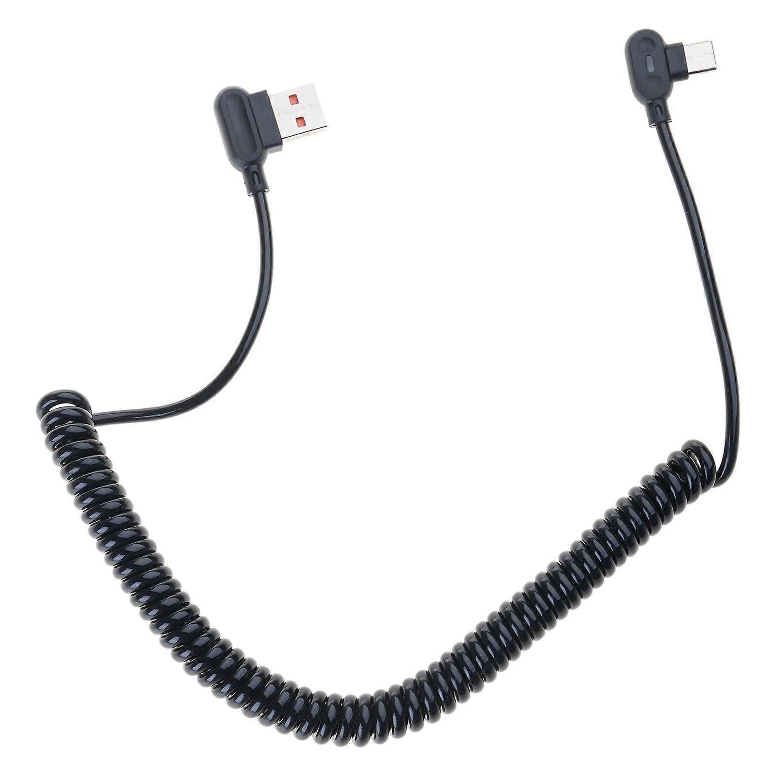 USB C Fast Charging Cable 2m Reversible Coiled Cord with Double Angled Connectors for Phones Tablets Laptops