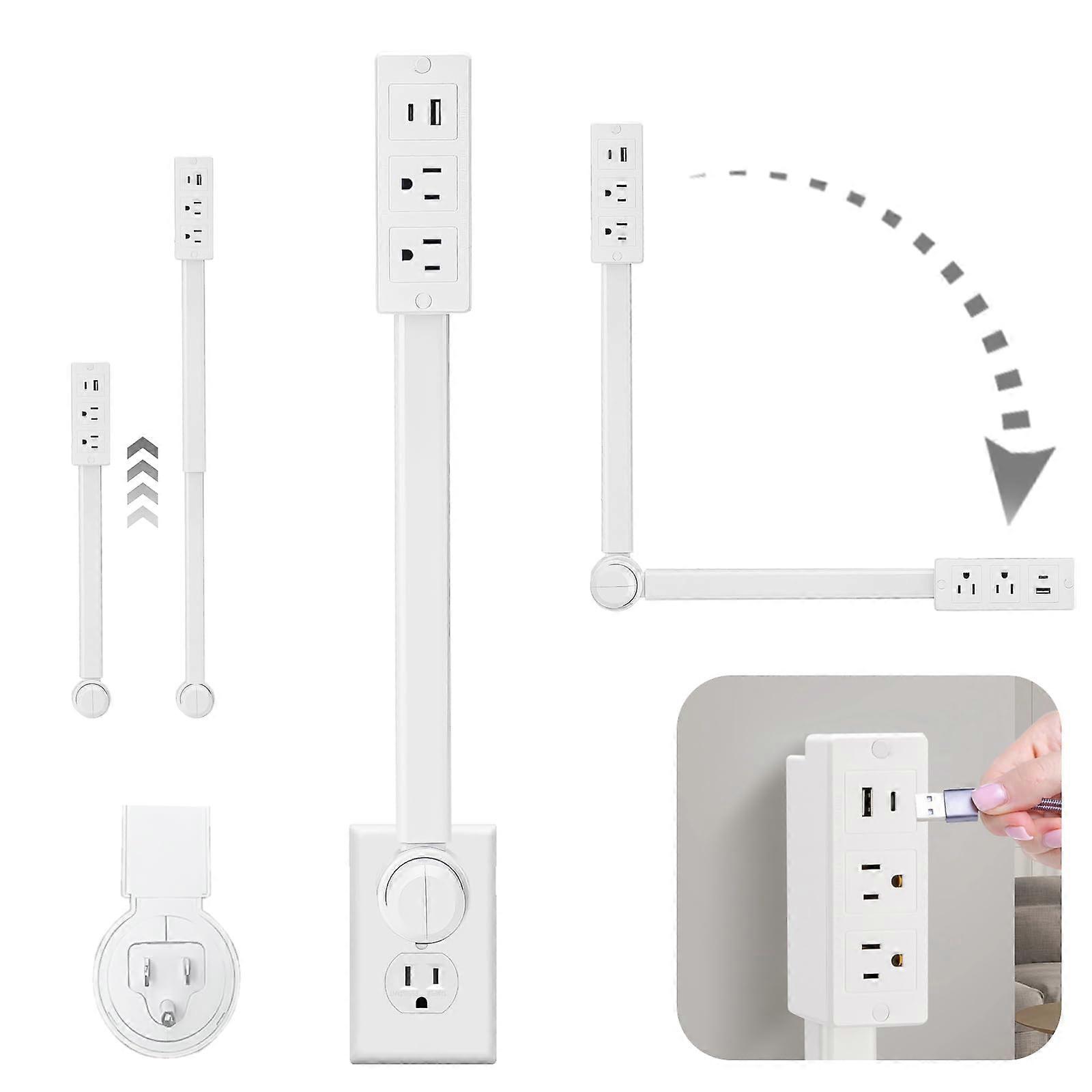 Rotating Extendable Power Socket Extender with Dual USB-A & USB-C Ports, 2 AC Sockets