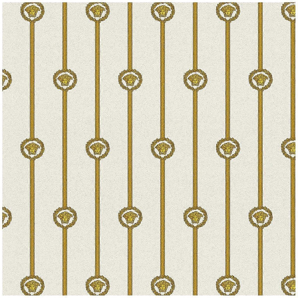 Versace Cream Gold Striped Wallpaper