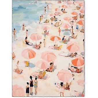 Quebra-cabeças de madeira com tema de verão rosa, litoral, praia e surf.