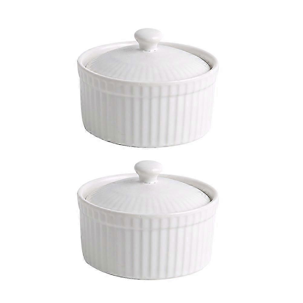 2Pcs White Ceramic Baking Bowls, Kitchen Tools for Dessert Baking