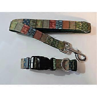 Adj Dog Collar & Lead Set Patchwork Camouflage SEE DES FOR COLLAR SIZE