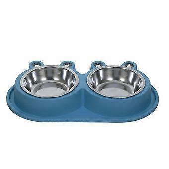 Dobbelt foderskål til kæledyr: Katte- og hundeskål uden spild med voldgrav i rustfrit stål - Skridsikker foderbeholder til kæledyr med plastbund til små mellemstore katte og