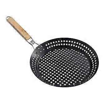 Portable Campfire Cooking Pan for Outdoor Cooks, 12Inch Perforated Nnostick Iron Grill Pan with Folding Handle and Drain Holes Multicolor