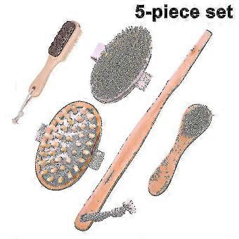 Droog borstelen Body Brush Set Lymfedrainage en huid exfoliëren - Natural Bristle Spa Kit - Lang handvat Rug Scrubber, Massager En Gezicht Exfoliato