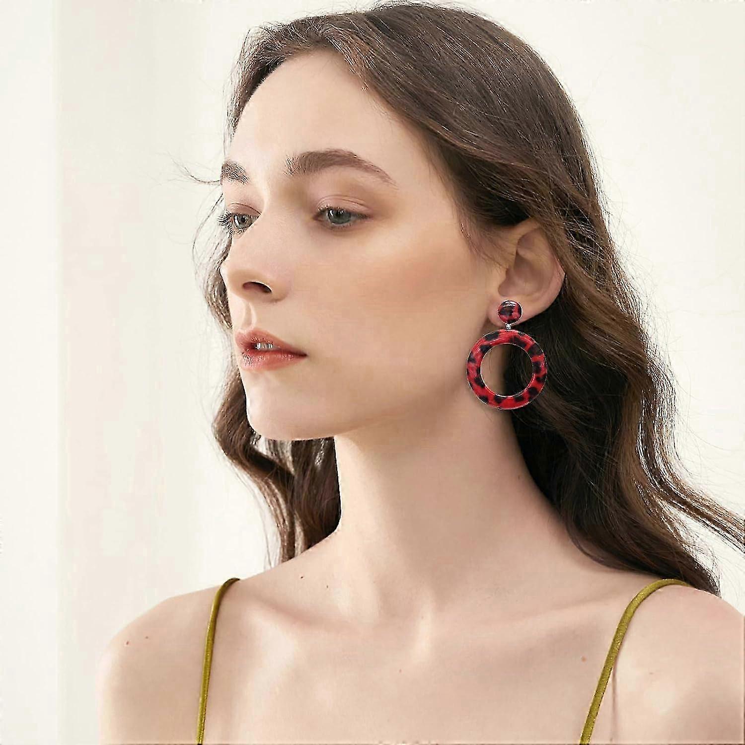 Leather Earrings Trend Exaggerated Large Round Leopard Print Earrings