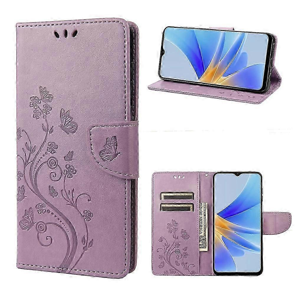 Butterfly Flower Pattern Leather Phone Case, Custom Made for OPPO A17