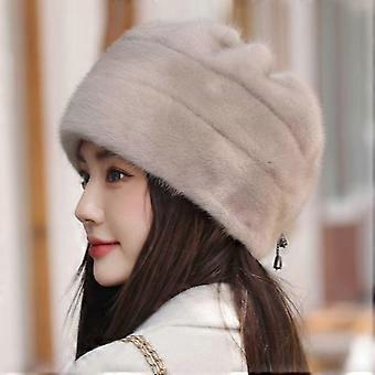 Mink Hat Female Winter Middle-aged and Elderly Mother Ear Protection Bag Head Mongolian Beret Imitation Fur Top Hat Fashionable Warm Hat