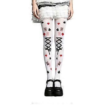 Collant da donna in nylon con piedini, decorati con grafiche di carte da gioco, ideali per Halloween, eventi a tema e costumi.