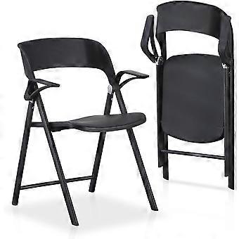 2 stuks kunststof klapstoel met armleuning, zware opvouwbare stoelen met stalen frame, commerciële stapelbare gaststoelen voor binnen en buiten