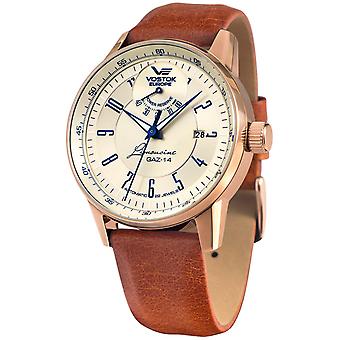 Vostok Europe gaz 14 automatische analoge man horloge met YN85-560B519 Cowskin armband