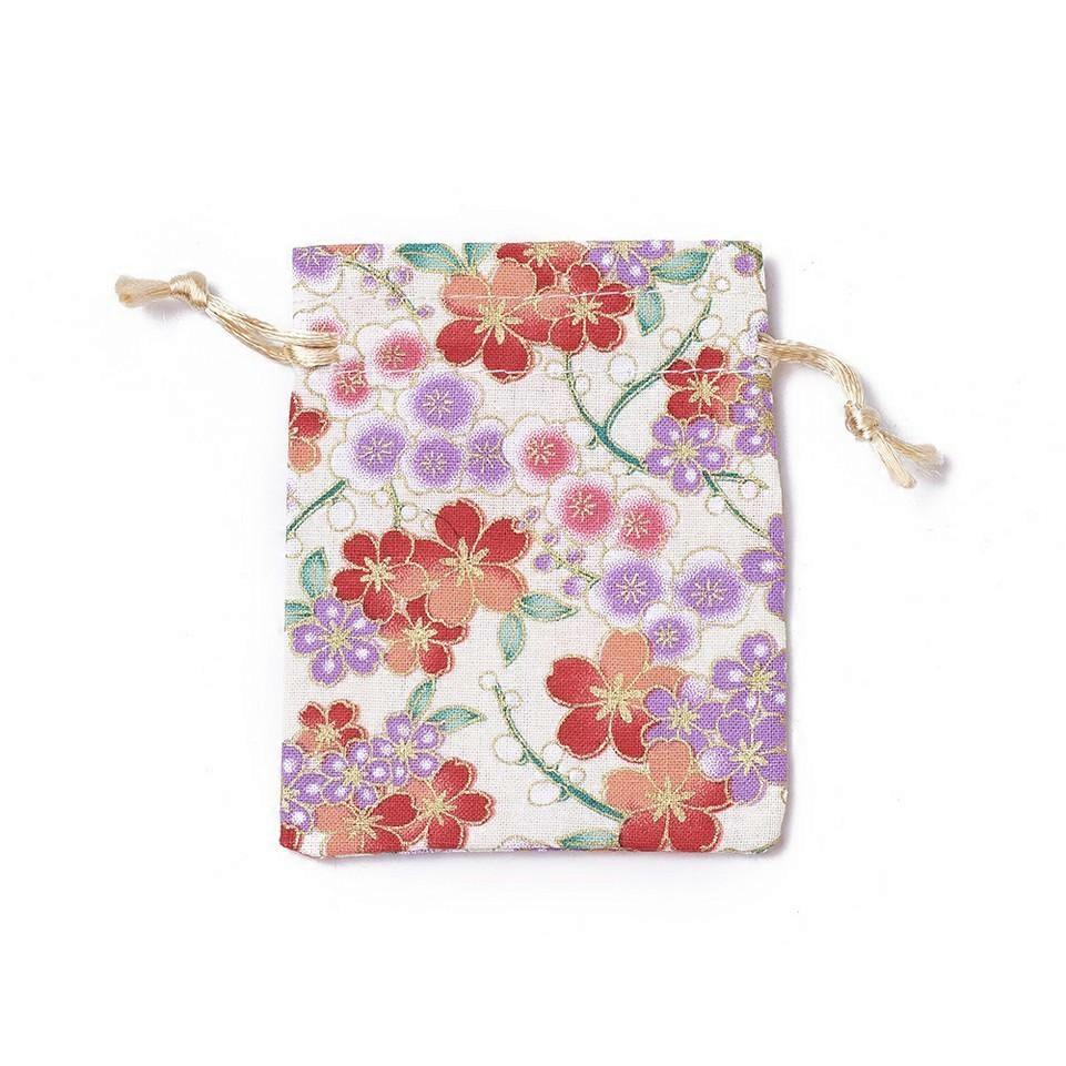 20pcs Burlap Packing Pouches Drawstring Bags Rectangle with Flower Pattern Wheat 10~10.5x8~8.3cm
