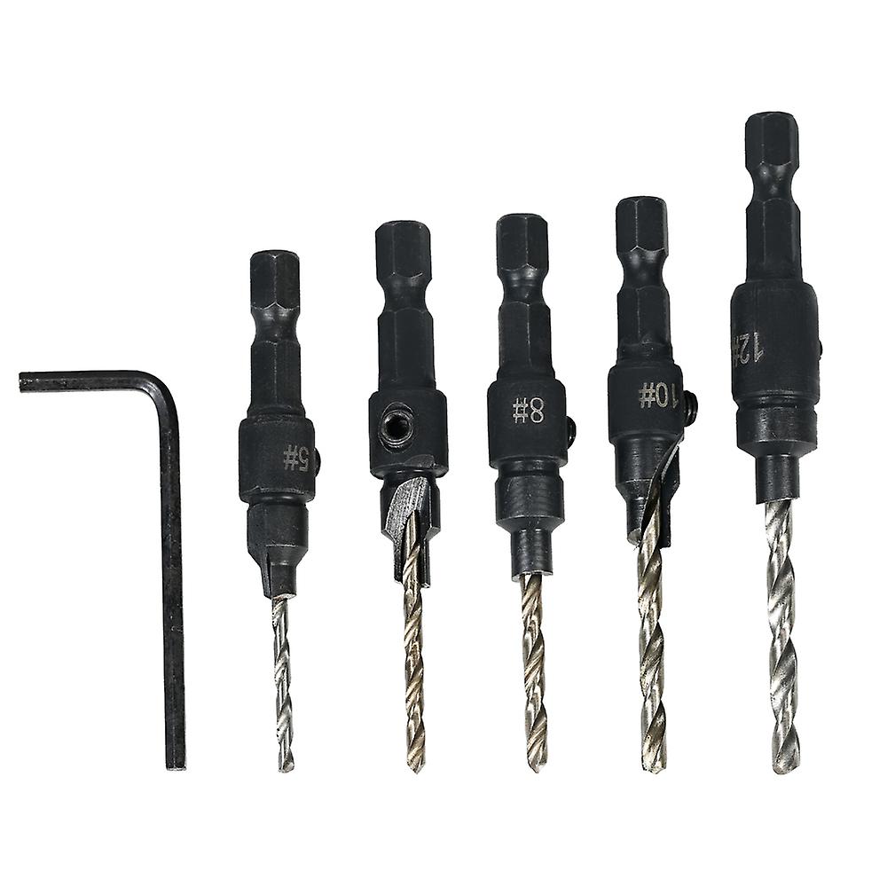 5pcs Countersink Drill Cone Bit Set Hex Shank Quick Change Taper Drill